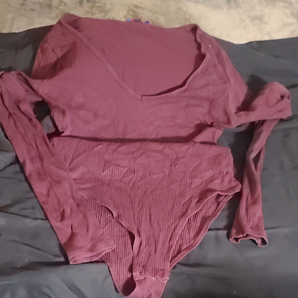 Aeropostale Maroon Long Sleeve Bodysuit